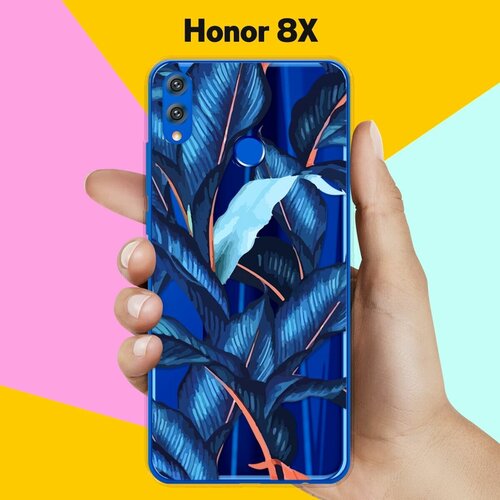 Силиконовый чехол Синие листья на Honor 8X силиконовый чехол на honor 8x хонор 8х фон соты синие