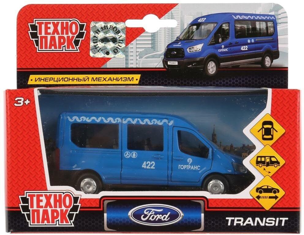 Машина металл. на инерции Ford Transit синий 12 см (открываются двери) Технопарк SB-18-18-B-WB