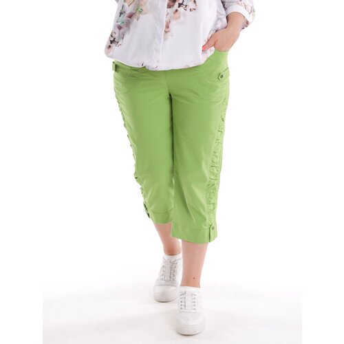 фото Капри ай & эль летние, свободный силуэт, повседневный стиль, пояс на резинке, карманы, размер 48, зеленый