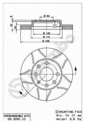 Диск Тормозной Передний (Brembo Max) Daewoo Lanos/Nexia/Opel Astra F/Corsa B/Vectra A Brembo арт. 09.3090.75