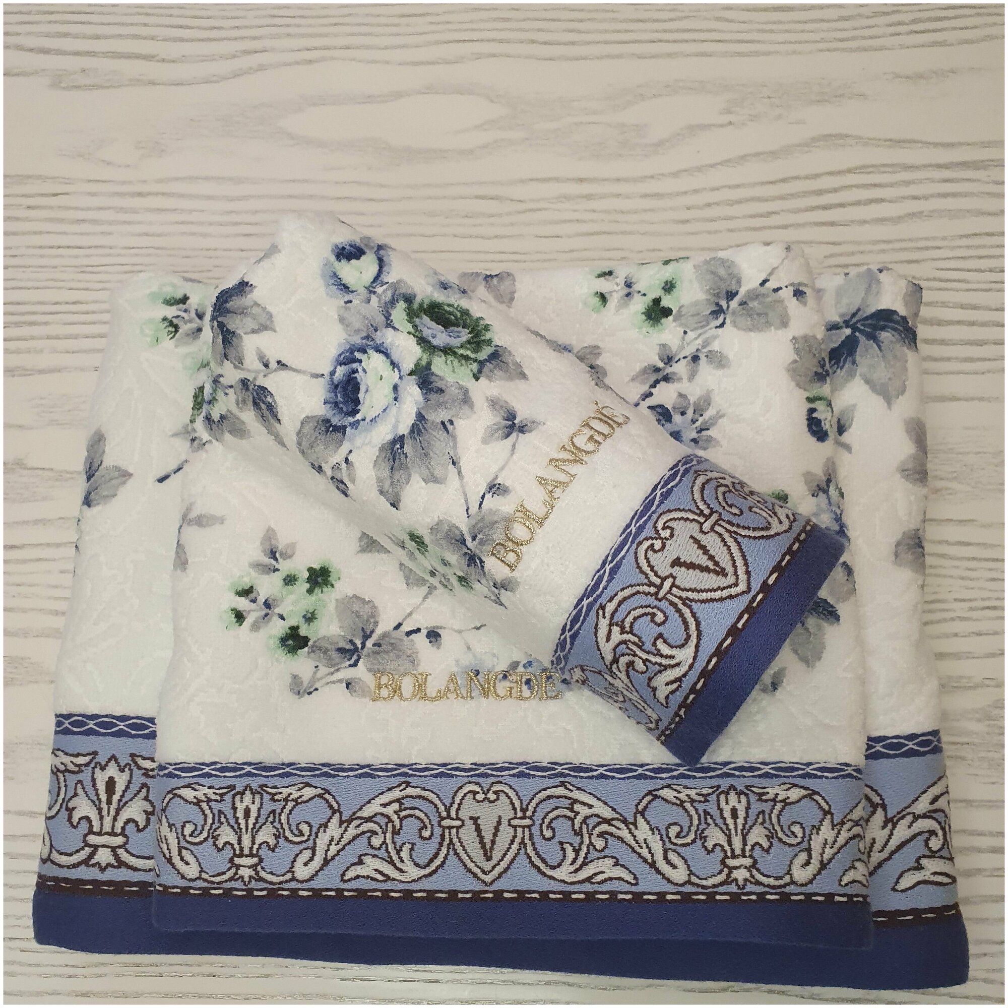 Набор махровых полотенец 2 шт для лица и рук, чайная роза, синий, размер 34х78 2 шт - фотография № 18