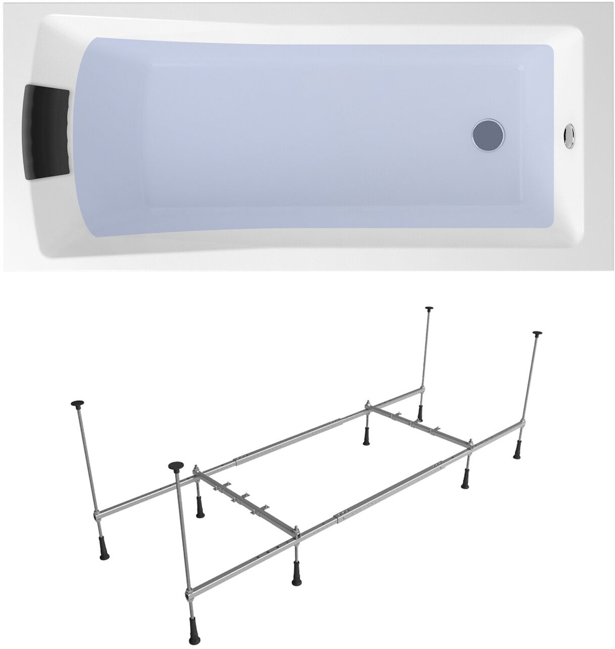 Ванна акриловая 140х70 Lavinia Boho One S1-3701004P в наборе 3 в 1: прямоугольная ванна 140 х 70 см, усиленный металлический каркас, мягкий подголовник