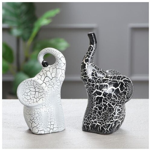 фото Набор статуэток "слоны инь-янь № 1", кракелюр, бело-чёрный 3789347 керамика ручной работы