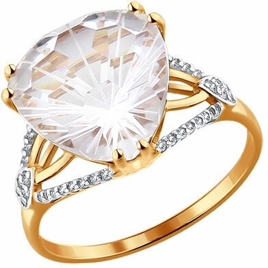 Кольцо Diamant online, золото, 585 проба, горный хрусталь, фианит