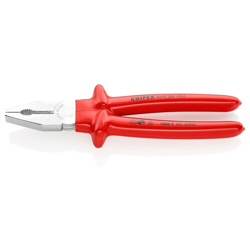 комплект 5 штук плоскогубцы комбинированные l 180 мм knipex kn 0302180 Плоскогубцы комбинированные VDE, рез: проволока средней твёрдости d 3.8 мм, твёрдая проволока d 2.5 мм, кабель d 15 мм (25 кв. мм), 250 мм, диэлектрические, хром, 1К ручки