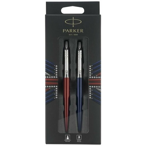 Набор Parker Jotter London: шариковая ручка Red + гелевая ручка Blue, 1,0мм, кнопочный механизм, блистер