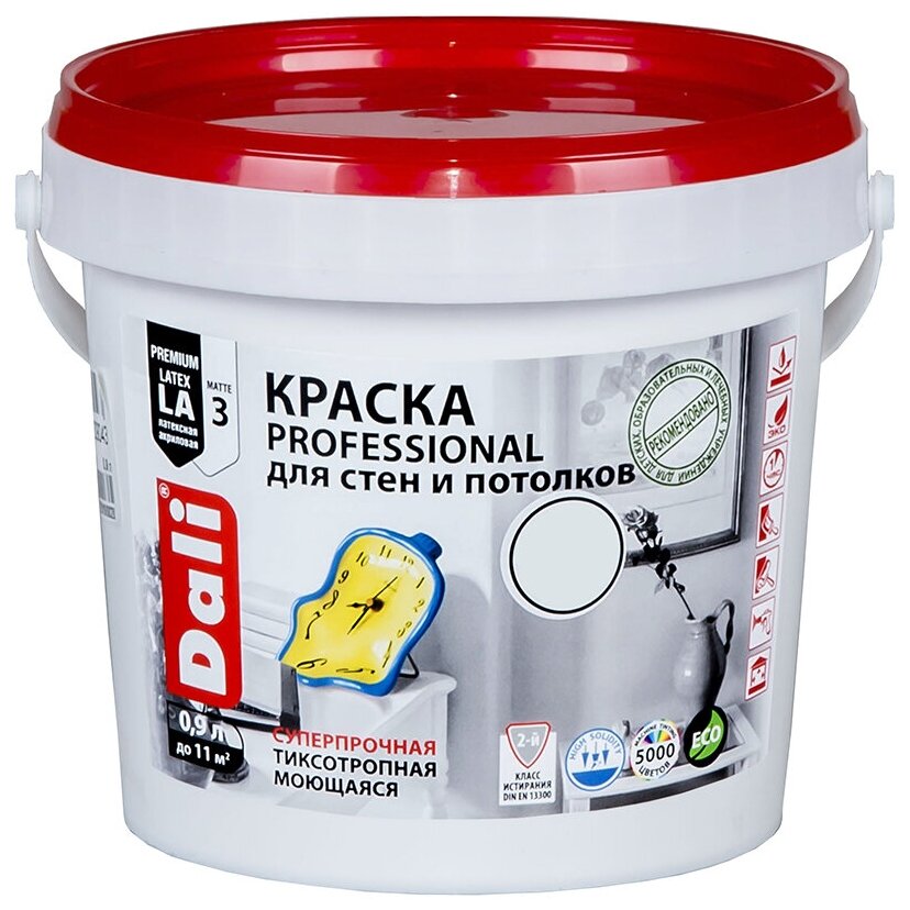 Краска для стен и потолков Dali Professional белая, глубокоматовая (0,9л) А (белая и под колеровку) — купить в интернет-магазине по низкой цене на Яндекс Маркете