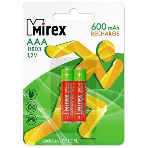 Аккумулятор Mirex, Ni-Mh, AAA, HR03-2BL, 1.2В, 600 мАч, блистер, 2 шт. 