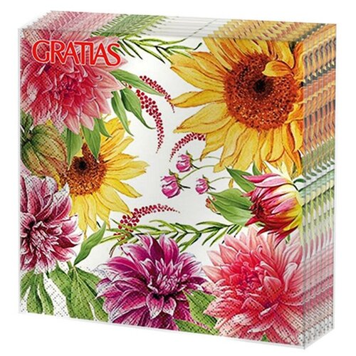 Салфетки бумажные сервировочные с рисунком Gratias 3 слоя 33 см 20 листов Цветение в саду