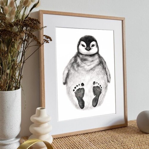 Картина Метрика Отпечаток ножки слепок для новорожденного Пингвин