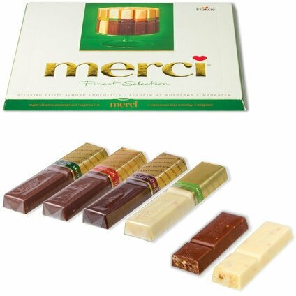 Конфеты шоколадные MERCI, из шоколада с миндалем, 250 г, картонная коробка