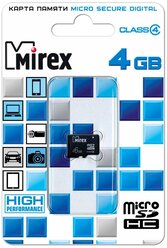 Карта памяти Mirex microSDHC Class 4 4 GB, чтение: 12 MB/s, запись: 5 MB/s