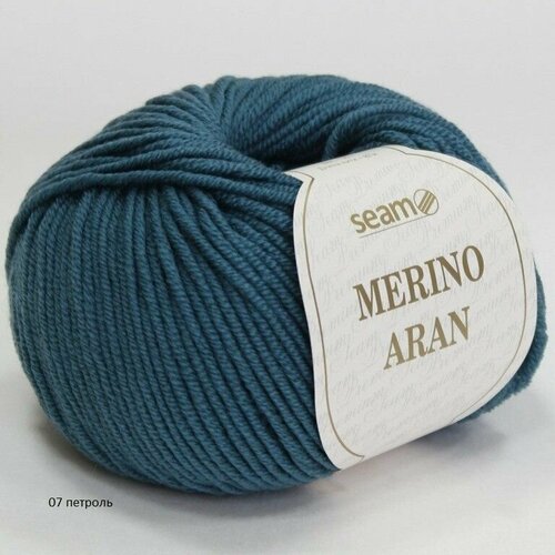 Пряжа Seam Merino Aran Сеам Мерино Аран, 07 петроль, 100% мериносовая шерсть экстрафайн супервош, 50г, 87м, 1 моток