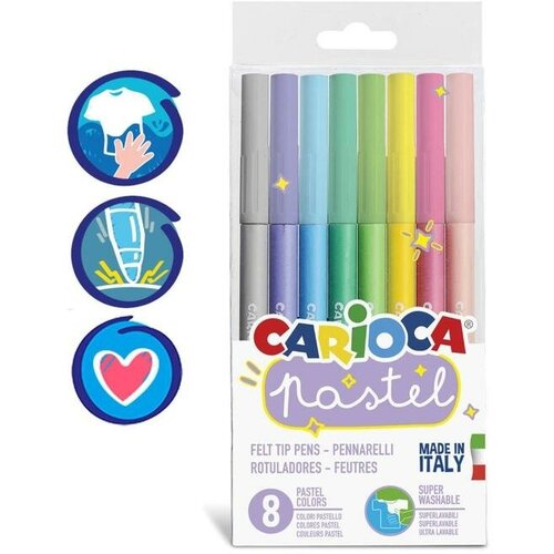 CARIOCA Фломастеры 8 цветов Carioca Pastel, 1,0-4,7 мм, пастельная палитра, смываемые, ПВХ, европодвес