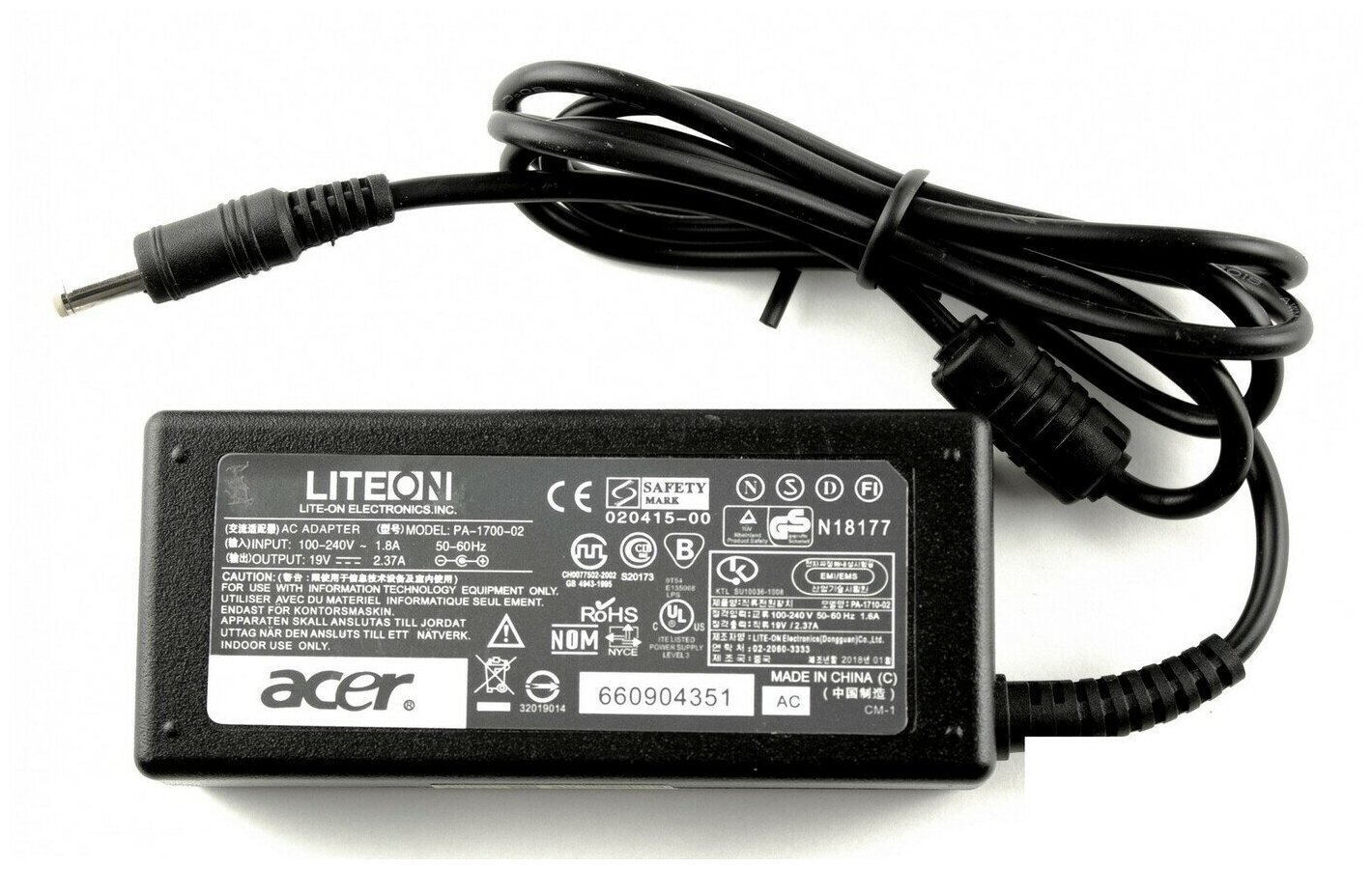 Блок питания для ноутбука Acer 19V 2.37A (5.5x1.7) 45W