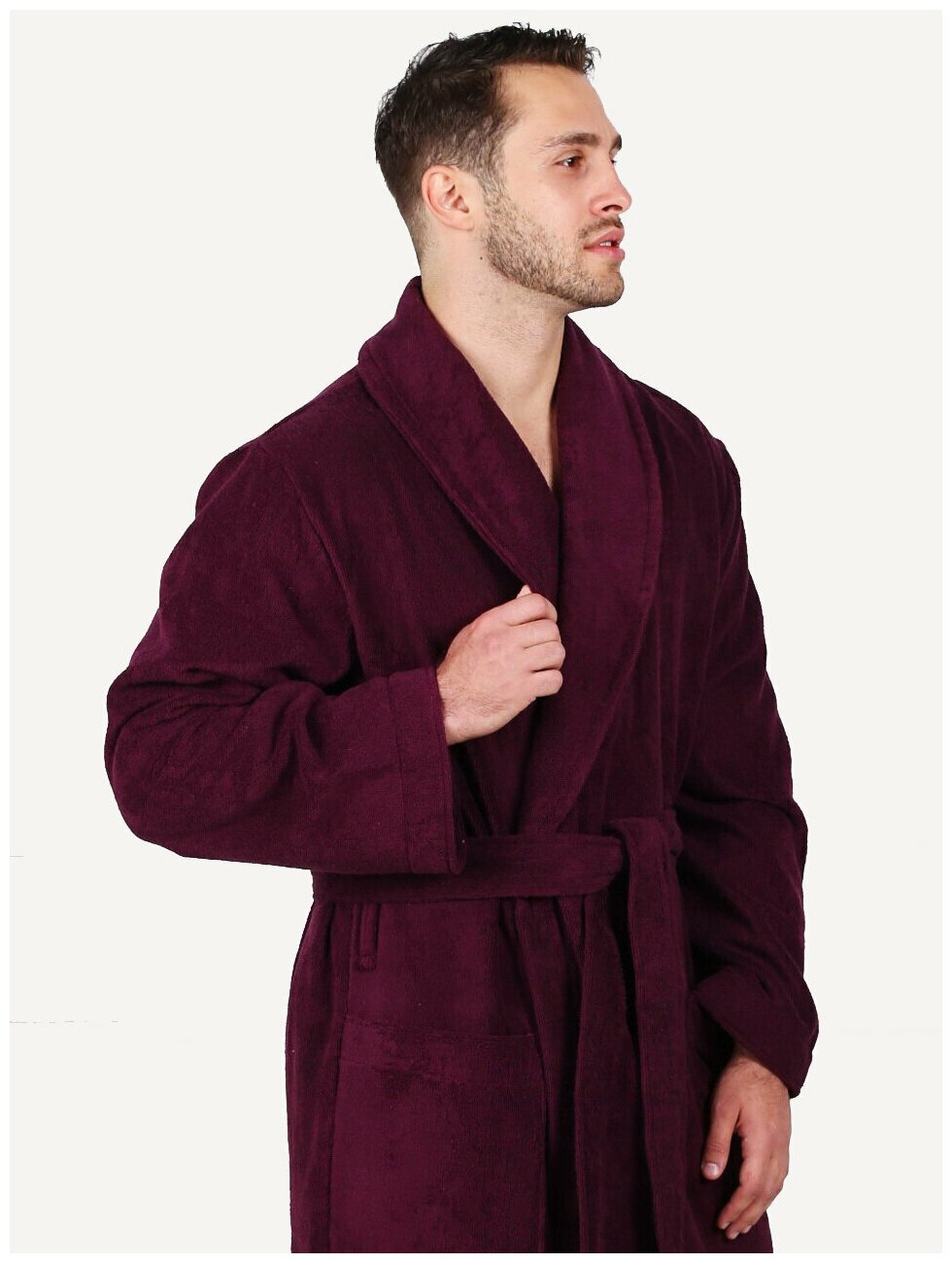 Мужской махровый халат с шалькой, темно-бордовый - фотография № 18