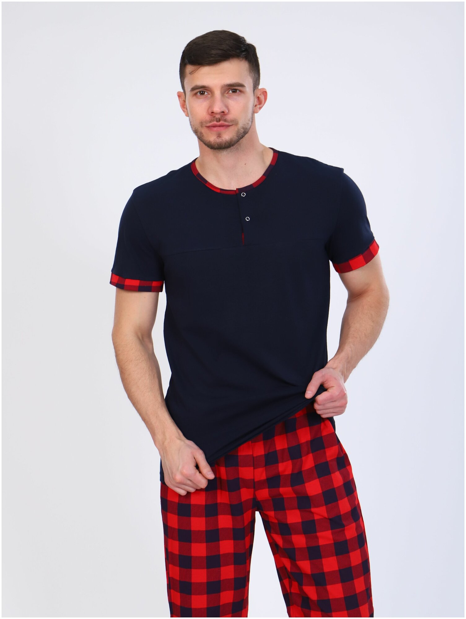 Домашний костюм мужской для дома Современная пижама мужская Комплект одежды домашний повседневный, футболка и брюки красный - фотография № 11