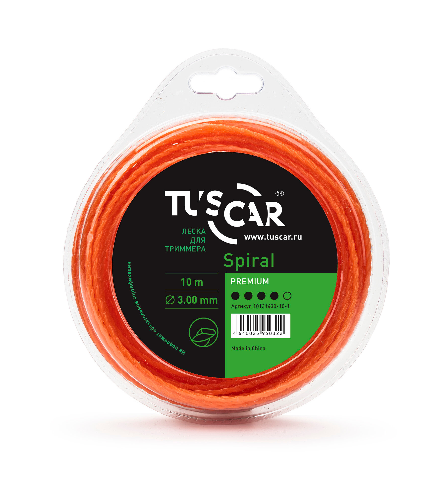 Леска для триммера TUSCAR Spiral Premium, 3.00мм* 10м