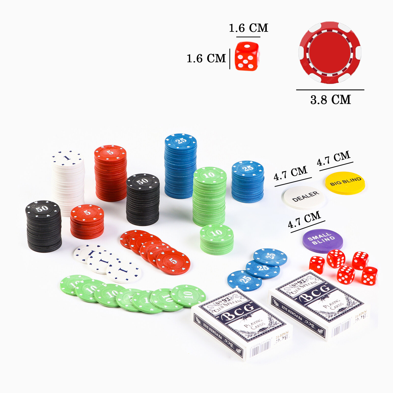 Покер, набор для игры (200 фишек, 2 колоды карт, 5 кубиков)