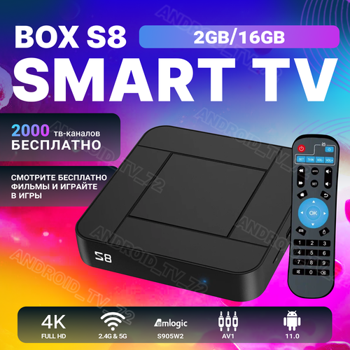 Прошитая смарт ТВ приставка Android TV Box ATV S8 2/16 Android TV смарт тв приставка x98q андроид медиаплеер 2 16 гб wi fi 4k amlogic s905w2