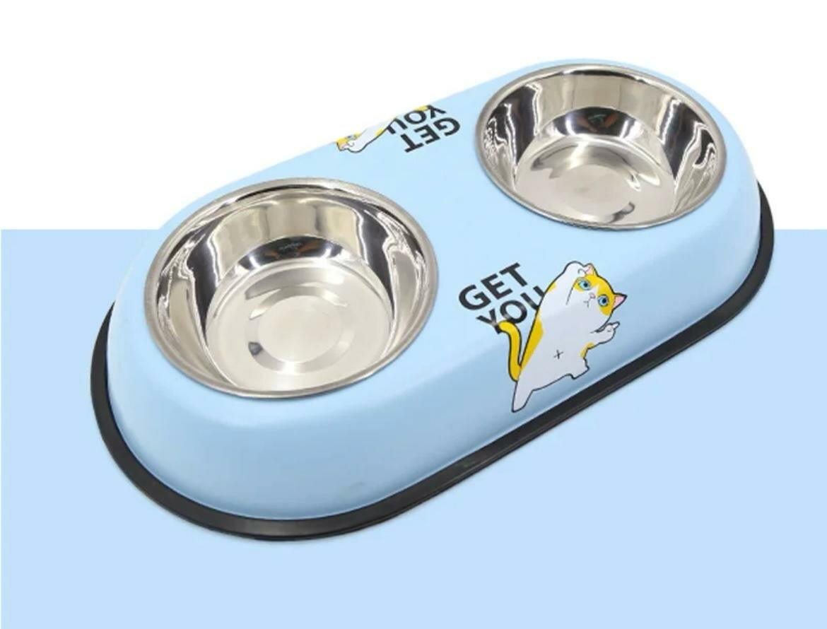 фото Миска двойная для собак мелких пород и кошек желтая