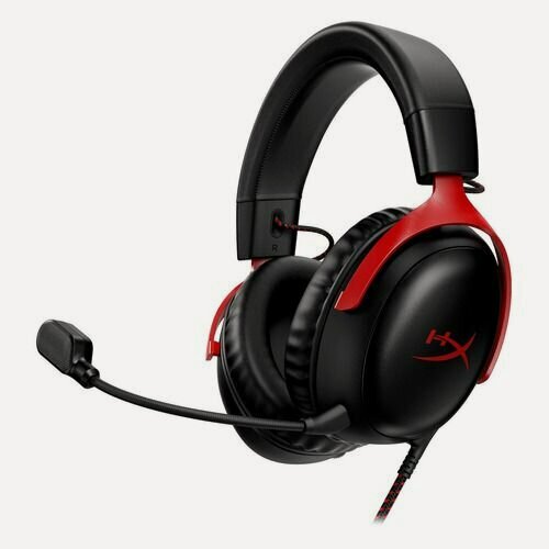 Изображение товара Гарнитура игровая HYPERX Cloud III, для компьютера и игровых консолей, мониторные, проводные, черный / красный [727a9aa]