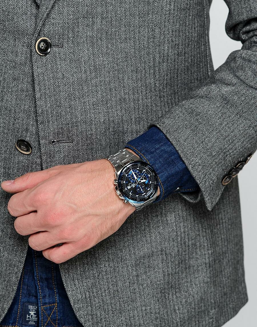 Наручные часы CASIO Edifice, серебряный, синий — фото 1