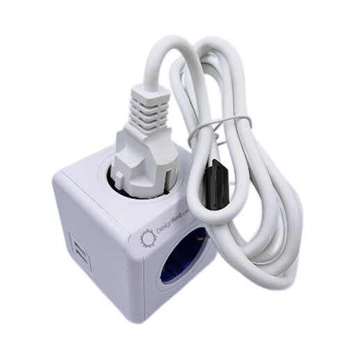 Сетевой удлинитель (фильтр) Allocacoc/DesignNest PowerCube Extended USB 1402BL/DEEUPC, 4 розетки, 2 USB, провод 1,5 метра, крепление в комплекте, синий