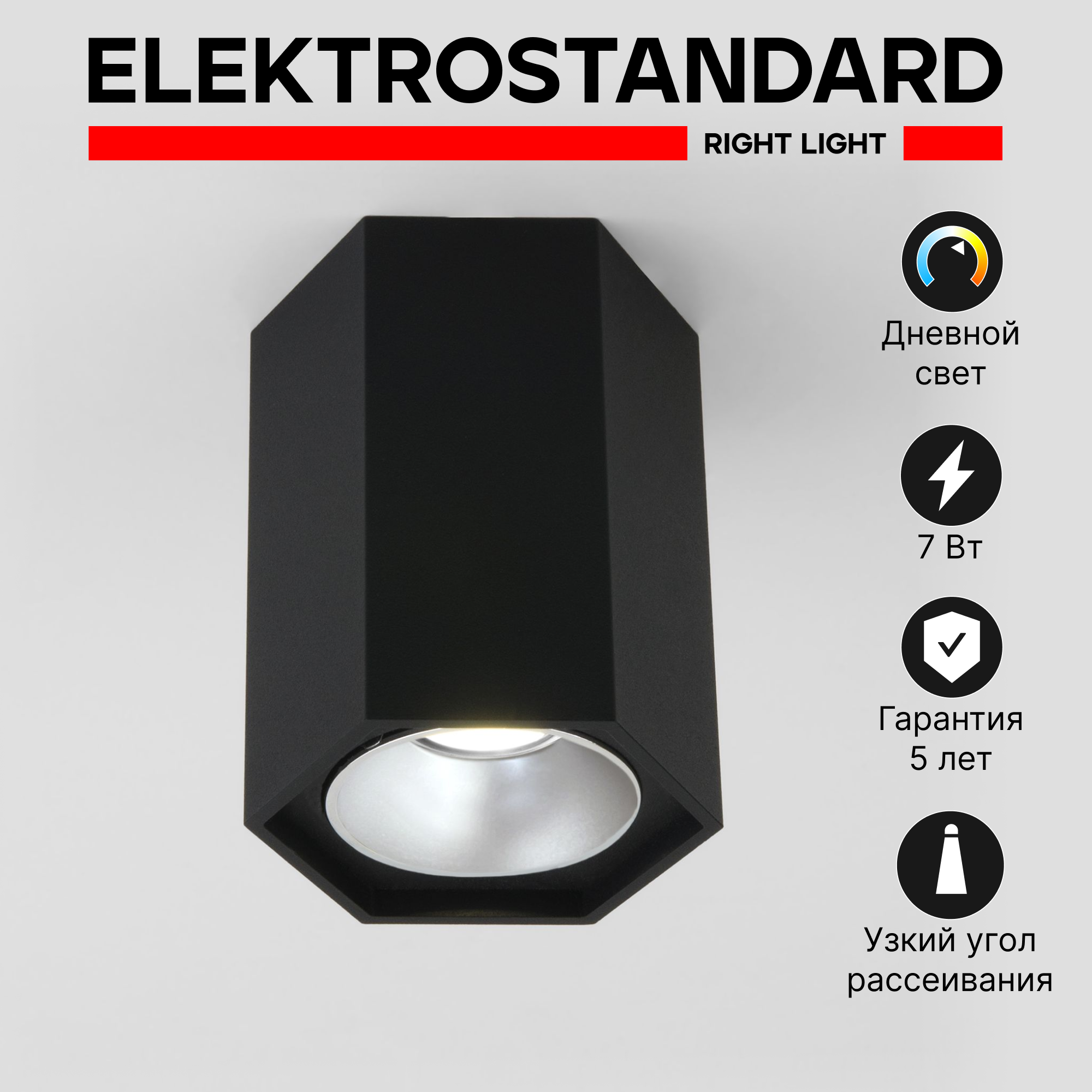 Спот / Накладной потолочный светодиодный светильник Elektrostandard 25036/LED 7W 4200K черный матовый / серебро
