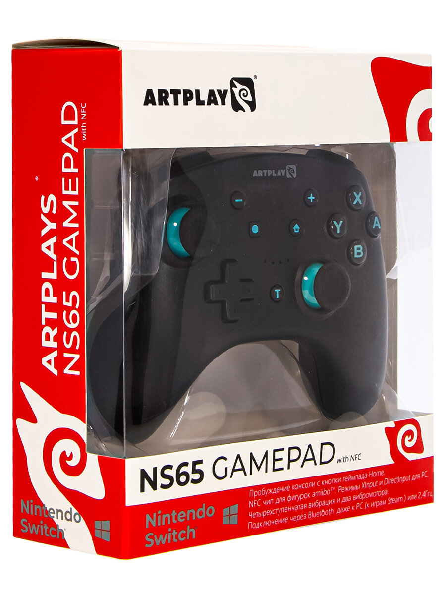 Геймпад Artplays NS65 для Nintendo Switch/PC, черно-бирюзовый (модель: N12-F, 2,4G, li-ion, NFC, dualvibro) — фото 1