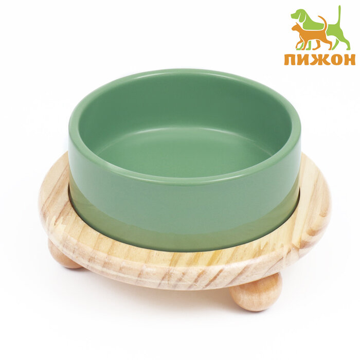 фото Миска керамическая на подставке 450 мл 13 х 5 см, серозеленая 9942220