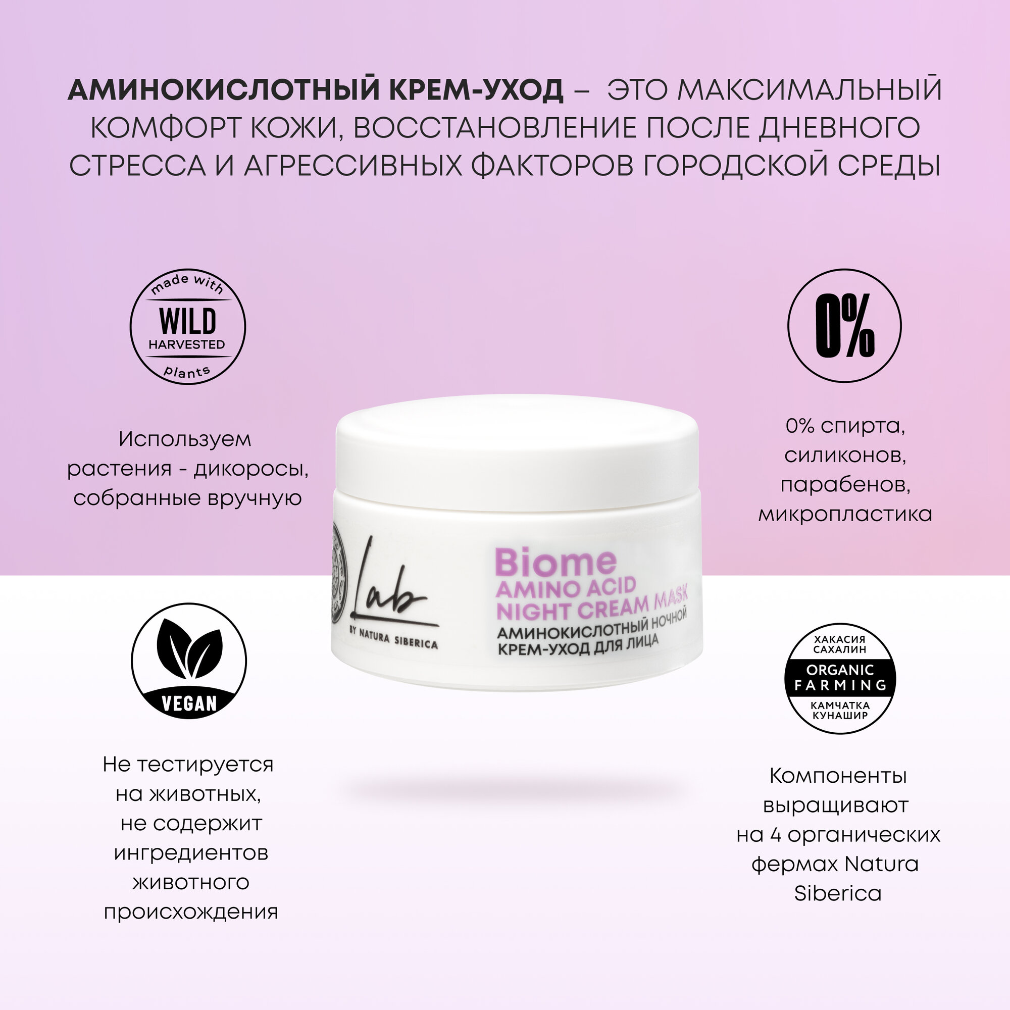 Аминокислотный ночной крем-уход для лица Natura Siberica Lab Biome Amino Acid , 50 мл