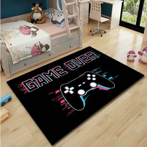 Коврик для детской METROBAS, ковер в детскую джойстики для мальчика, ковер геймера, прикроватный коврик, Полиэстер, Микрофибра, ковер безворсовый, Game Over, 0.8 x 1.2 м