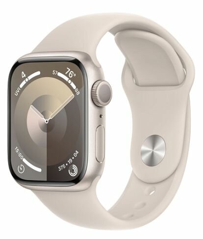 Смарт-часы Apple Watch Series 9 (GPS), Aluminium Case, 45mm, Sport Band, Starlight (сияющая звезда))