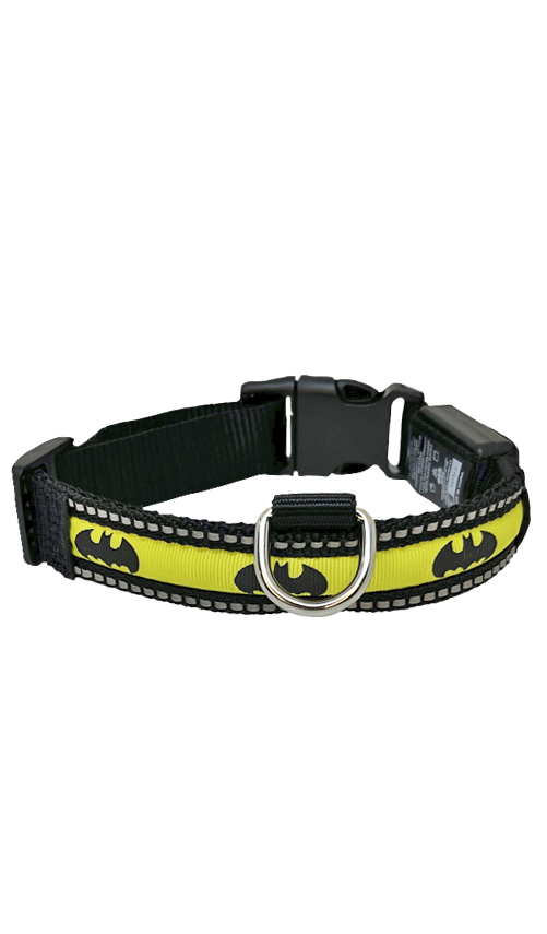 Buckle-Down ошейник для собак светящийся "Бэтмен" желтый 28-43|Размер: