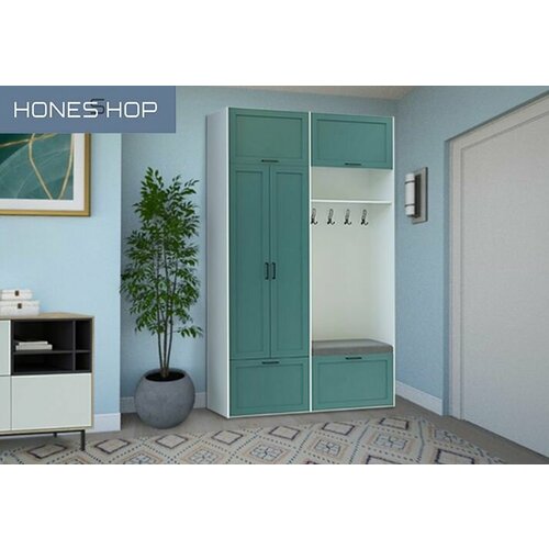 Прихожая Таймон ЛДСП корпус белый фасад белыйаквамарин матовый 140х40х230 57317₽