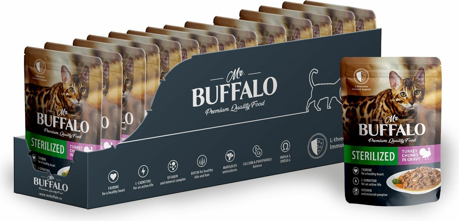 Корм для кошек влажный Mr.Buffalo STERILIZED паучи индейка в соусе 85 г х 28 шт — фото 1