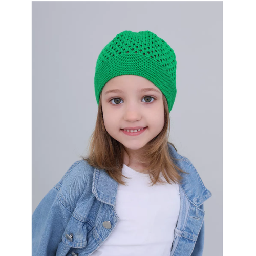 фото Шапка mi ropa детская вязаная шапка-сетка "паутинка", размер 5-8 лет, зеленый