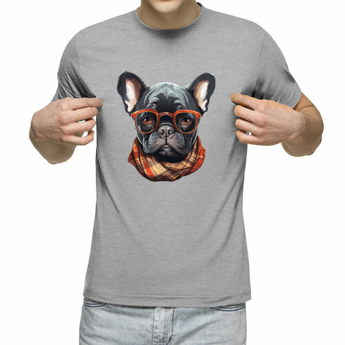 мужская футболка mr bulli французский бульдог в очках собака рисунок l синий Футболка Us Basic, размер S, серый