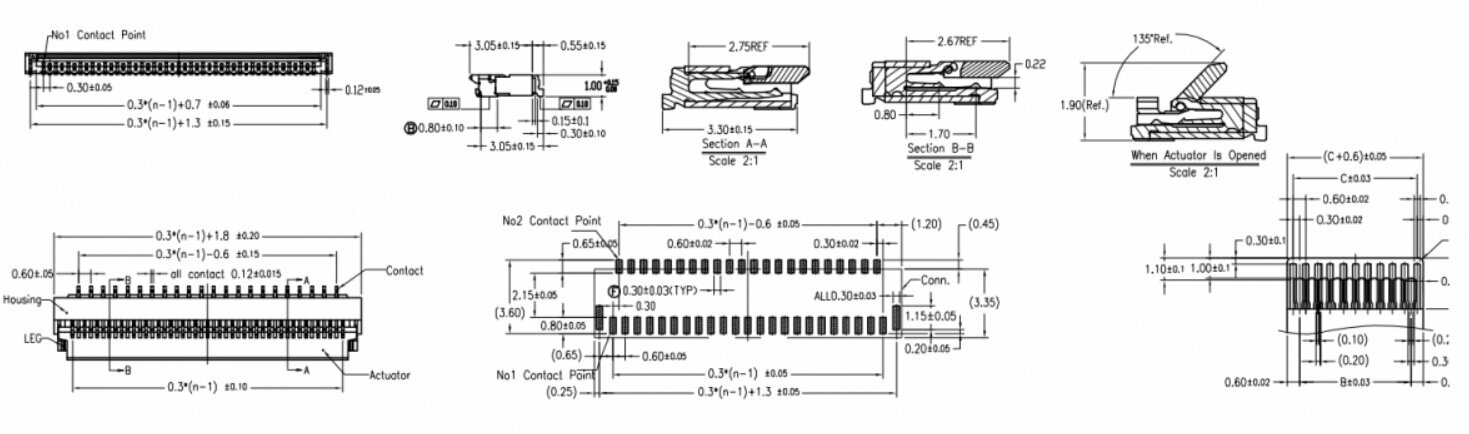 Разъем FPC Flip-Lock 0510-6RLGF 6 pin высота 1мм шаг 0,5мм