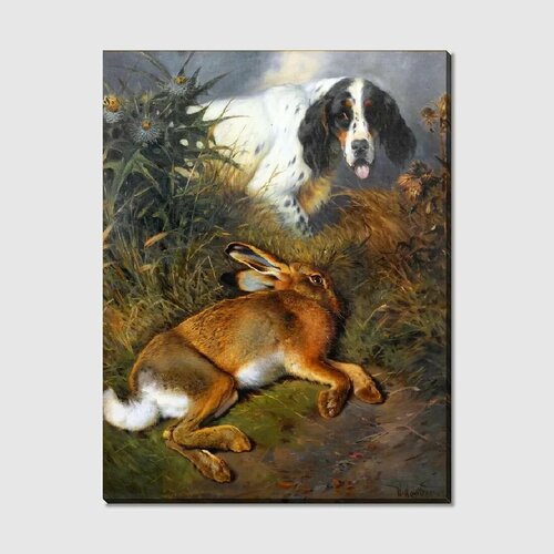Картина на холсте Английский сеттер с зайцем (An English Set