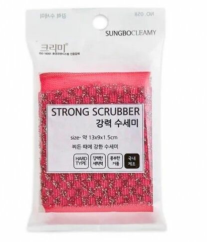 SUNGBO CLEAMY Губка для мытья посуды № 058 Strong Scrubber (13 см х 9 см х 1,5 см) из нержавеющей стали, 1 шт.