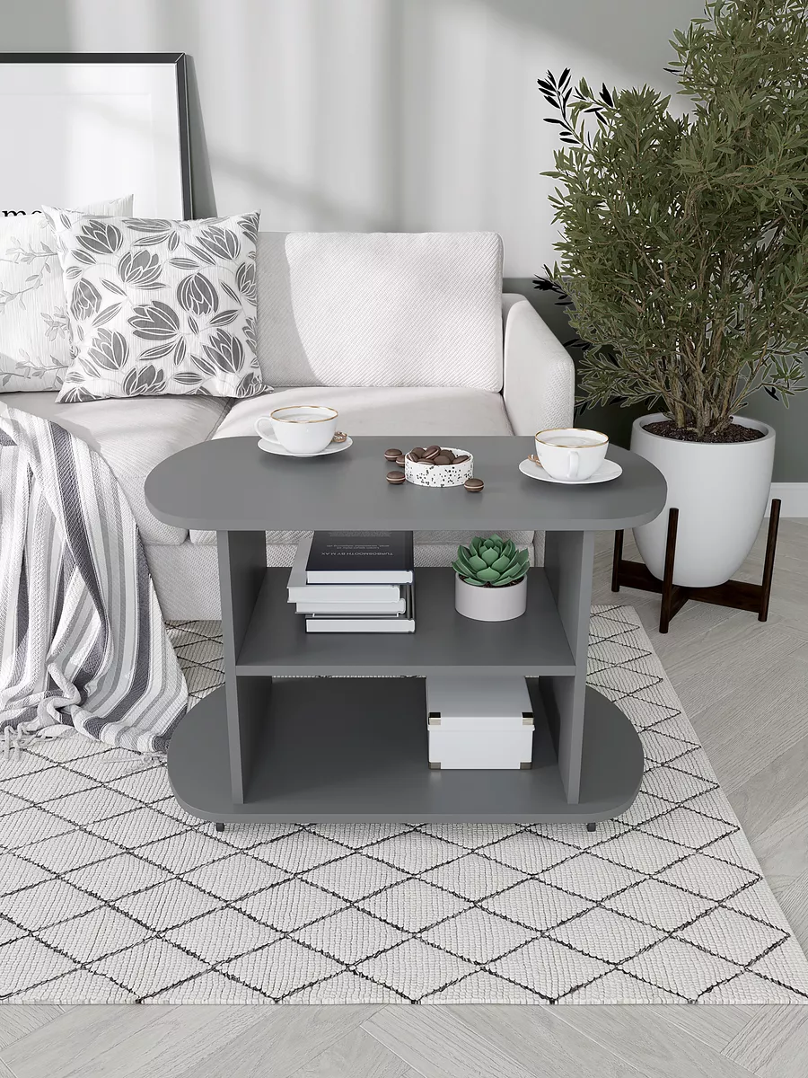 Столик журнальный Эталон 1 ЛДСП овальный на колёсиках цвет серый графит длина 78 см*44.6*51.2