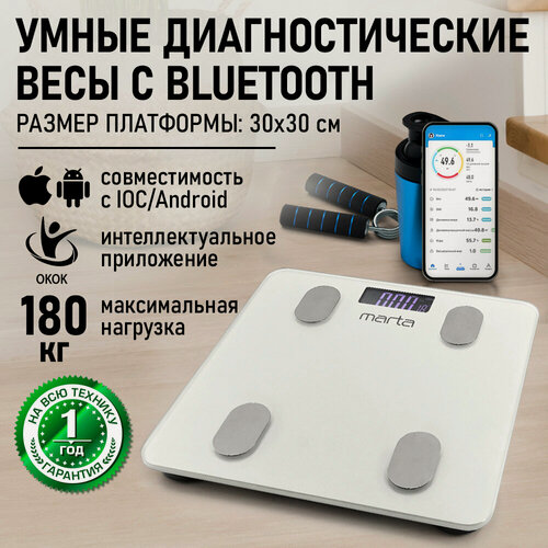 Изображение товара Весы напольные умные MARTA MT-1607 белый жемчуг