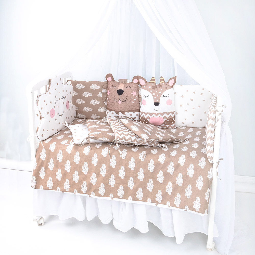 Комплект бортики в кроватку для новорожденных для мальчика и девочки Шоколадка 1375