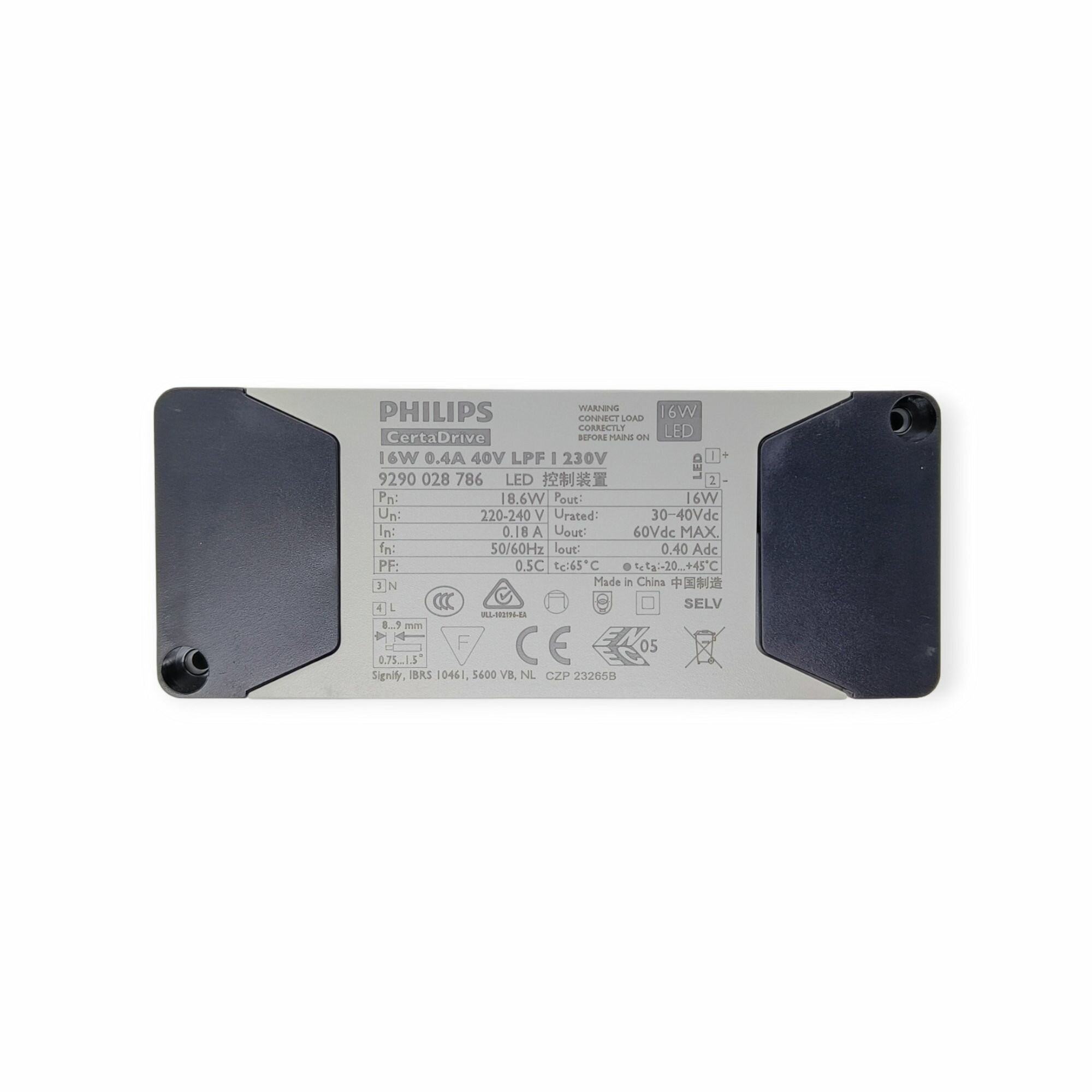Драйвер светодиодный (LED) 400мА, 30.40в, 16вт, IP20, Philips CertaDrive 16W LPF 9290028786