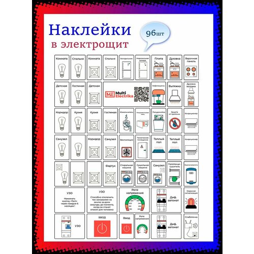 фото Набор наклеек, маркировка для электрощита, и электрических автоматов - 96 наклеек