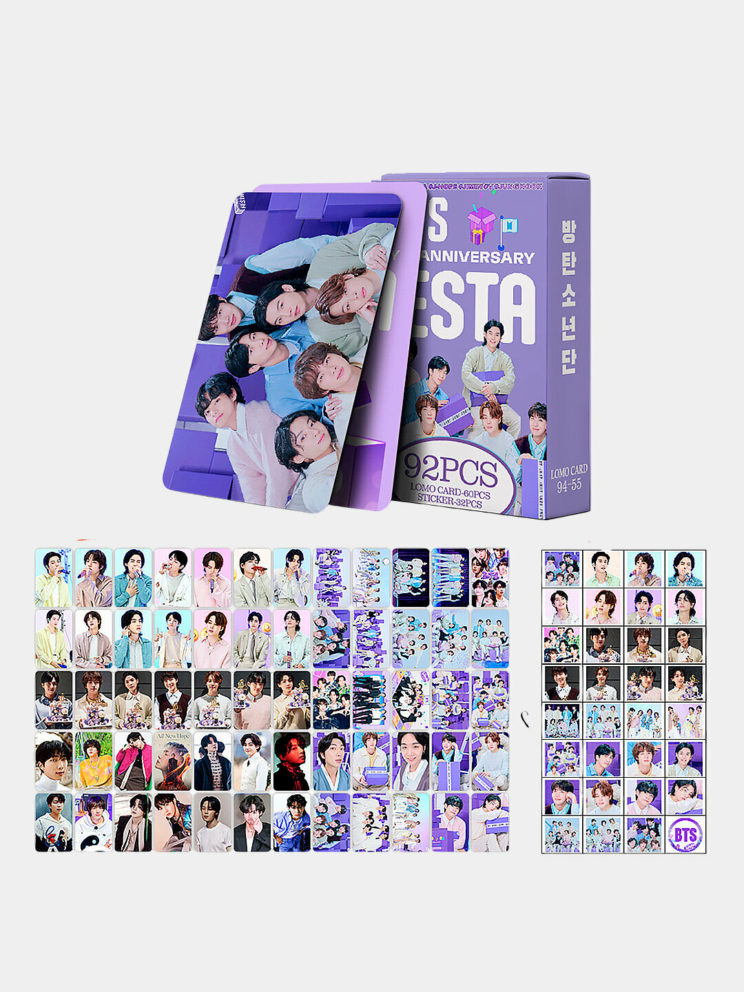 Коллекционные карты Lomo BTS K-pop, 92 шт, (60 шт. карт + 32 шт. стикера) 8.7x5.7 см, фан-карточки