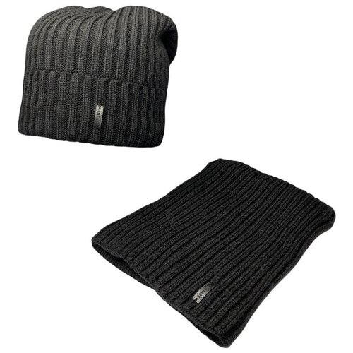 фото Комплект вязаный мужской/ комплект мужской снуд и шапка / цвет черный lash