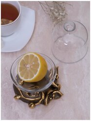 Лимонница стеклянная с подставкой из мрамора BOGACHO Орхидея Лайм бронзовая ручная работа